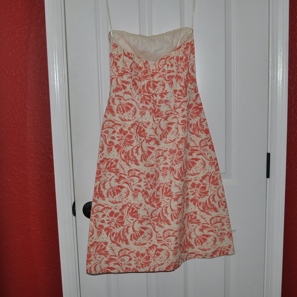 078 New J.CREW Coral Floral Strapless A-Line Dress - Picture 4 of 6
